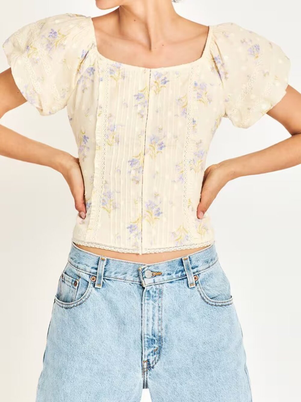LoveShackFancy Zia Top Lavender Whispy Blouse Cream Purple Romantic Top 0